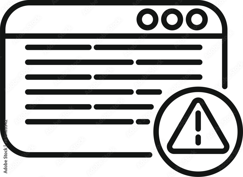 Poster illustration of a website error icon with alert symbol and warning message in a browser. digital vec