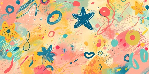 Fototapeta premium a painting of a stars and other colorful shapes with a splash of paint