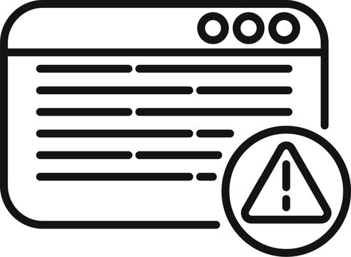 Illustration of a website error icon with alert symbol and warning message in a browser. Digital vector line art illustration for webpage issue. Internet problem