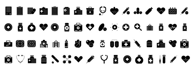 Medical and Healthcare bold Icons Set Professional Symbols vector design
