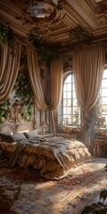 Rococo Style Bedroom Decor With Sunlight