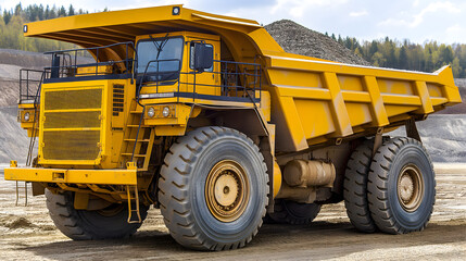 Fototapeta premium Giant yellow dump truck in open mine