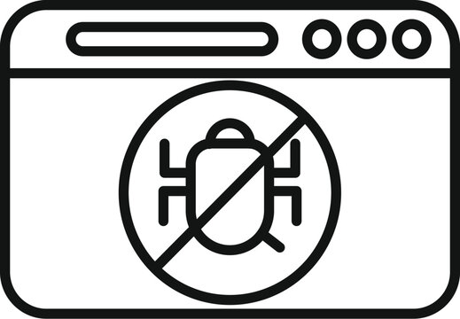 recommend clip art: Line art vector illustration of a software bug with a prohibition sign, symbolizing bugfree technology