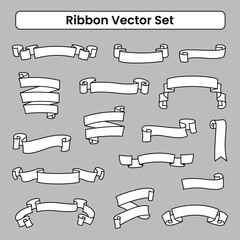 Set of vintage Curved wavy white banner ribbon handdrawn