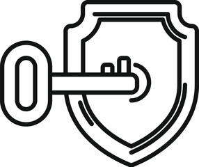 Line art icon depicting a key and security shield, symbolizing access or protection