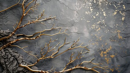 Fototapeta premium Old wooden branches on the background of a plastered wall, crystal.