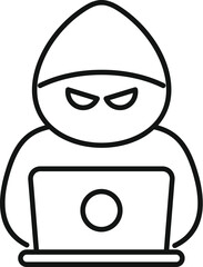 Hacker icon with laptop and cyber security technology for protection against online data breach and identity theft