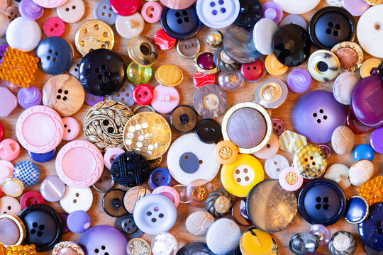 Colorful assortment of various sewing buttons