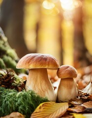 Porcini mushrooms in the forest