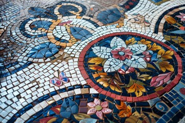Detailed Floral Mosaic Art with Vibrant Colors and Intricate Patterns