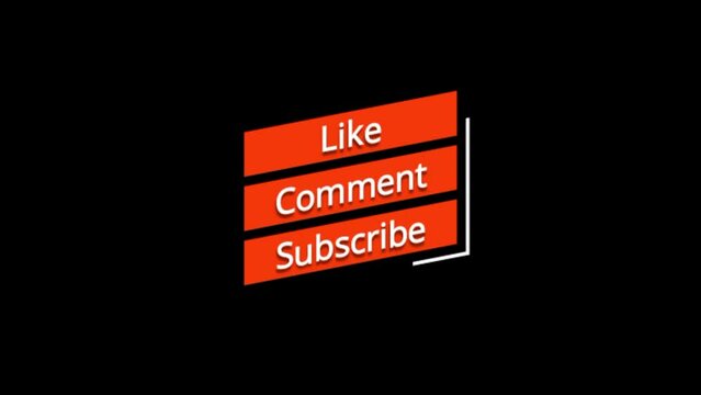 Like Subscribe Comment Animated Text isolated with black background.