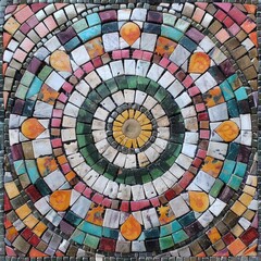 Fototapeta premium Intricate Colorful Circular Mosaic Pattern Artistic and Geometric Design in Vibrant Colors