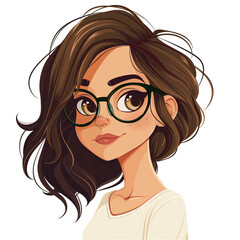 Fototapeta premium latina girl with brown hair wearing glasses . Clipart PNG image . Transparent background . Cartoon vector style