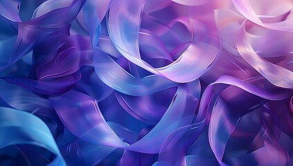 Abstract purple and blue background with swirling ribbons forming circular shapes in the style of unknown artist
