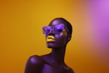 A profile portrait of a person against a vibrant yellow background, focusing on shape and color