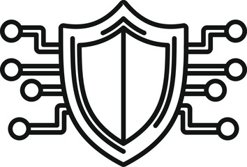 Digital security shield icon with cybersecurity protection technology, circuit, and internet safety vector illustration for online privacy and data protection