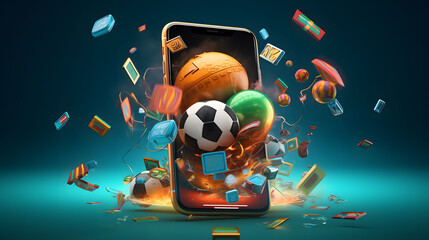 Football sports betting game from mobile phone with empty space background