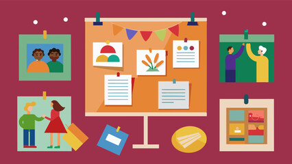 A diverse communitys bulletin board featuring flyers for cultural events and celebrations.. Vector illustration