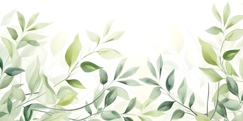 Botanical Digital Paper: Soft Pastel Green with Elegant Watercolor Leaves on White. Concept Botanical Design, Digital Paper, Pastel Green, Watercolor Leaves, elegant concept