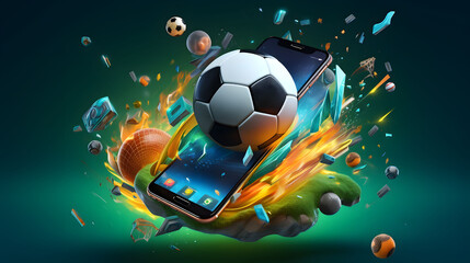 Football sports betting game from mobile phone with empty space background