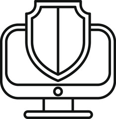 Vector illustration of computer security icon with shield symbol, representing cybersecurity and digital protection technology, in flat line art design for internet safety and network defense