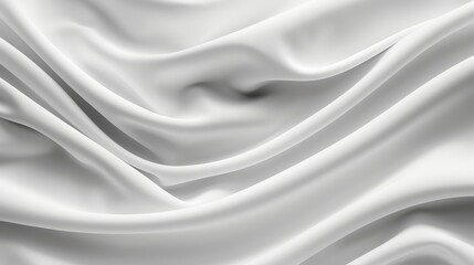 Fototapeta premium A black-and-white image features a white silk fabric with a smooth, flowing, wavy design in its center The background is likewise presented in black and white