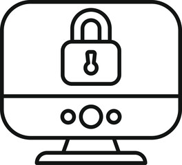 Line art illustration of a computer monitor displaying a padlock, symbolizing cybersecurity