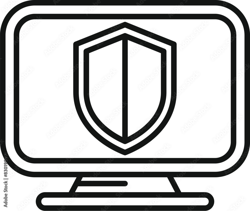 Canvas Prints line art illustration of a shield on a computer screen, symbolizing digital security