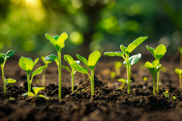 Close-up of Green Sprouts Growing from Soil (edited generative AI)
