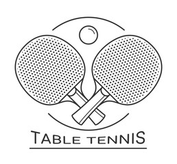 Table Tennis Logo With Crossed Rackets and Ball Over Them in Outline Style