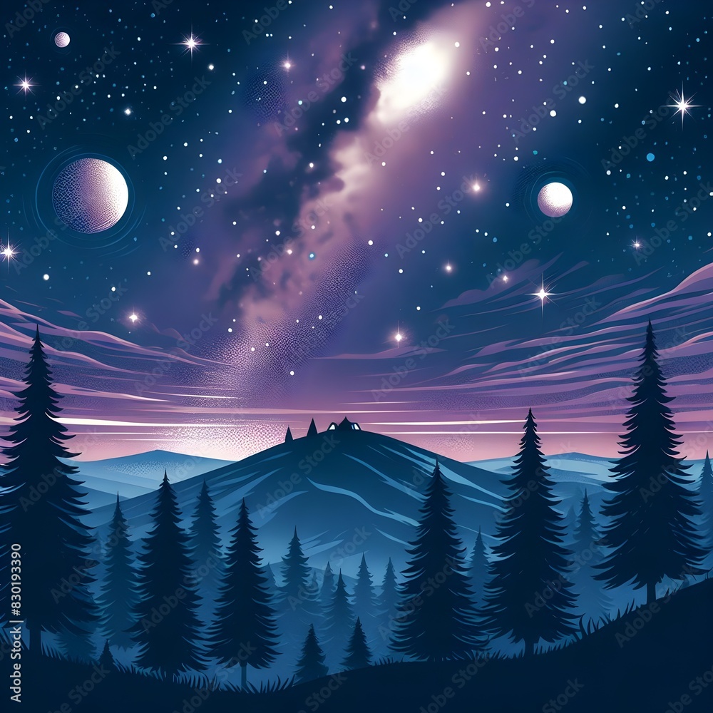 Poster landscape with stars