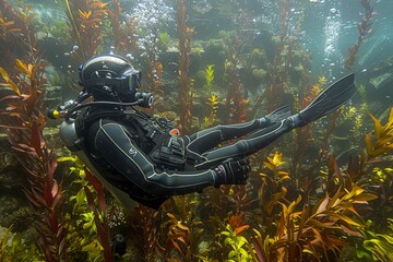 Scuba Diver Exploring Underwater Plant Life