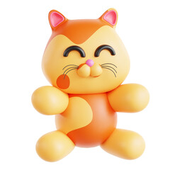 A cartoon cat with a big smile on its face. The cat is orange and has a pink nose