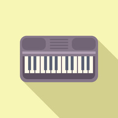 Digital image of a classic synthesizer keyboard in a modern flat design, with a shadow on a pastel yellow backdrop