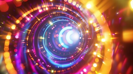 Luminous abstract circular tunnel. Futuristic technological style with the effect of a sense of depth, movement and energy. Illustration for banner, poster, cover, brochure or presentation.