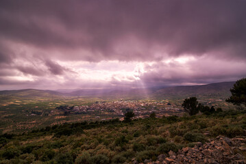 Alcublas, aerial view, cloudy and sunny day