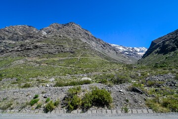 Andes mountain in summer with little snow