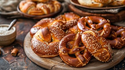 Plates with Rolls and Pretzels