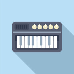 Colorful cartoon illustration of modern synthesizer keyboard with flat design. Electronic piano. And musical instrument in a trendy. Minimalistic style. Perfect for composers. Musicians. Studios