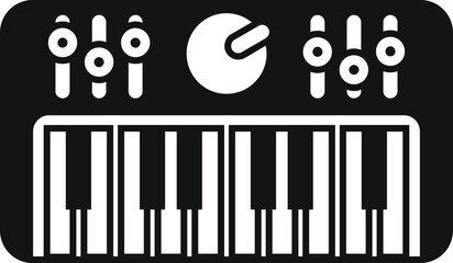 Black and white icon of a midi keyboard, perfect for music production themes