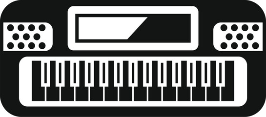 Vintage synthesizer silhouette icon in black vector design. Representing a retro electronic musical instrument with a minimalistic and modern look