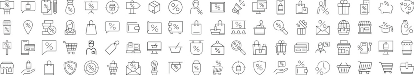 Shop and Percent Linear Icons. Perfect for design, infographics, web sites, apps.