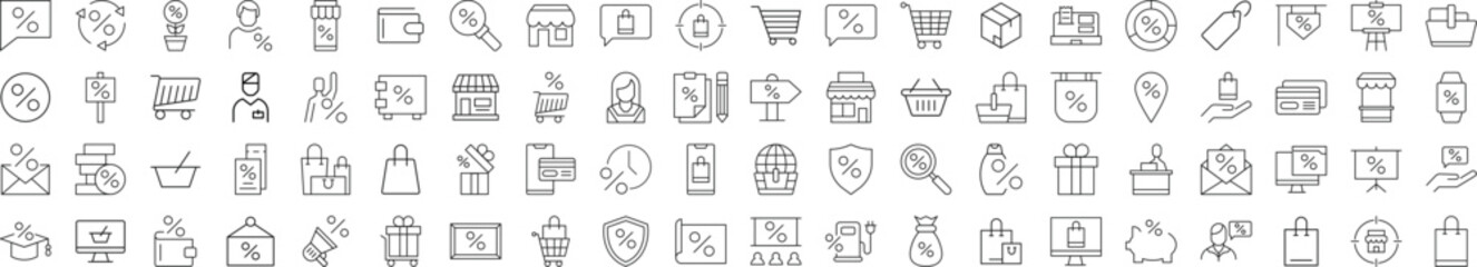 Shop and Percent Modern Linear Icons. Perfect for design, infographics, web sites, apps