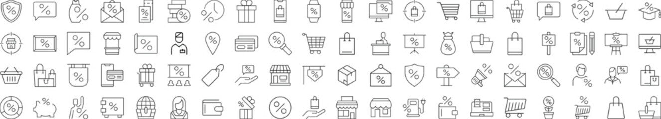 Shop and Percent Modern Icons. Perfect for design, infographics, web sites, apps.