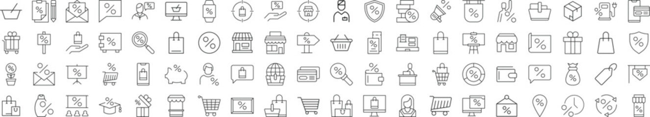 Shop and Percent Modern Line Icons. Perfect for design, infographics, web sites, apps.