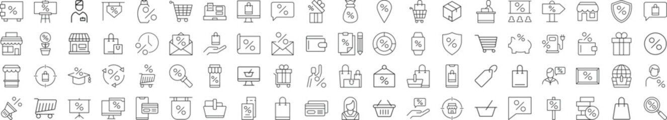 Shop and Percent Monoline Icons. Perfect for design, infographics, web sites, apps