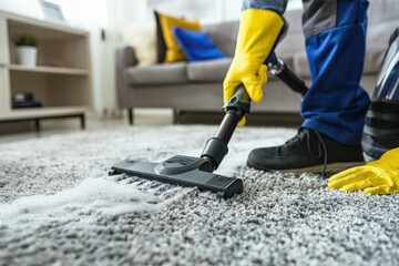 Fototapeta premium Professional Cleaner Vacuuming Carpet