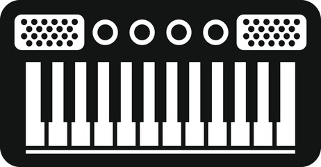 Black and white graphic of a stylized synthesizer, perfect for musicthemed designs