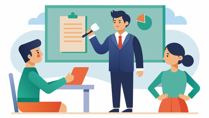 A student anxiously practicing their presentation in front of a mirror making sure they have all the key points memorized for the judges.. Vector illustration