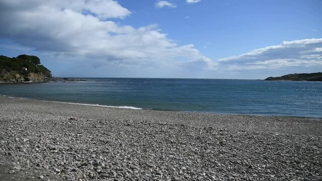slow motion Calm sea on Garbet Colera beach Girona Spain Costa Brava on the Mediterranean coast